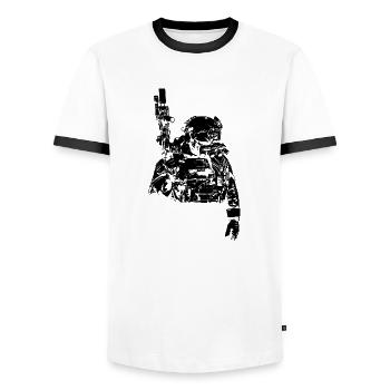 Special Forces U.S.Army Soldier Navy Seals - Men's Ringer Shirt - white/black - Front - AI Model Female 172 light (172cm) & AI Model Male 178 dark (178cm)