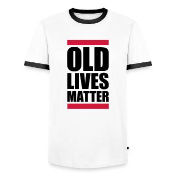 old lives matter quote - Men's Ringer Shirt - white/black - Front - AI Model Female 172 light (172cm) & AI Model Male 178 dark (178cm)
