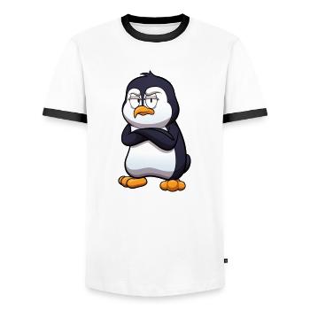 Verrückter Pinguin - Männer Kontrast-T-Shirt - Weiß/Schwarz - Vorne - AI Model Female 172 light (172cm) & AI Model Male 178 dark (178cm)