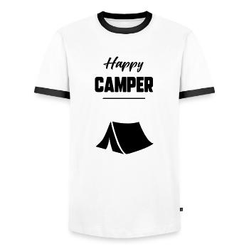 Happy camper - Men's Ringer Shirt - white/black - Front - AI Model Female 172 light (172cm) & AI Model Male 178 dark (178cm)