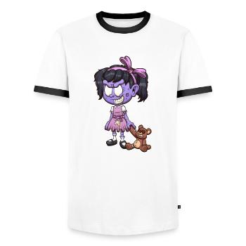 Zombie Girl With Teddy Bear - Men's Ringer Shirt - white/black - Front - AI Model Female 172 light (172cm) & AI Model Male 178 dark (178cm)
