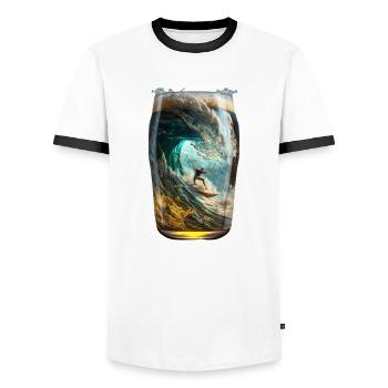 Surfing in a beer glass - Men's Ringer Shirt - white/black - Front - AI Model Female 172 light (172cm) & AI Model Male 178 dark (178cm)