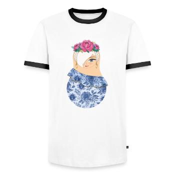 Matroschka Viola - Männer Kontrast-T-Shirt - Weiß/Schwarz - Vorne - AI Model Female 172 light (172cm) & AI Model Male 178 dark (178cm)