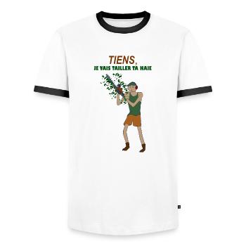Here, I'll trim your hedge - Men's Ringer Shirt - white/black - Front - AI Model Female 172 light (172cm) & AI Model Male 178 dark (178cm)