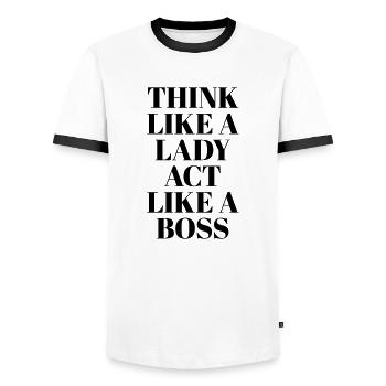 Pensez comme une dame - T-shirt contrasté Homme - blanc/noir - Devant - AI Model Female 172 light (172cm) & AI Model Male 178 dark (178cm)