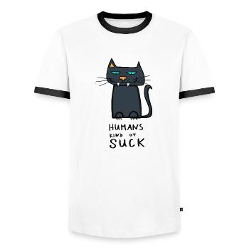 Les humains sont un peu nuls - T-shirt contrasté Homme - blanc/noir - Devant - AI Model Female 172 light (172cm) & AI Model Male 178 dark (178cm)