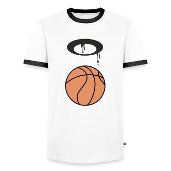 Ballon de basket 5 0 Plan de travail 1 - T-shirt contrasté Homme - blanc/noir - Devant - AI Model Female 172 light (172cm) & AI Model Male 178 dark (178cm)