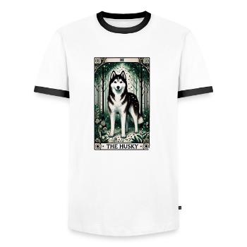 Der Husky - Männer Kontrast-T-Shirt - Weiß/Schwarz - Vorne - AI Model Female 172 light (172cm) & AI Model Male 178 dark (178cm)