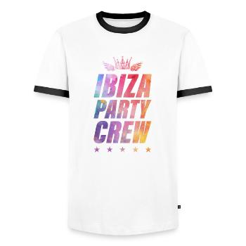 Ibiza Party Crew - Men's Ringer Shirt - white/black - Front - AI Model Female 172 light (172cm) & AI Model Male 178 dark (178cm)