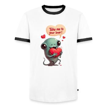 Kosmische Liebe zum Valentinstag - Männer Kontrast-T-Shirt - Weiß/Schwarz - Vorne - AI Model Female 172 light (172cm) & AI Model Male 178 dark (178cm)