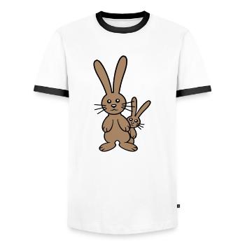 2 Hasen Kind versteckt Vater Zwei Kleinkind Mutter - Männer Kontrast-T-Shirt - Weiß/Schwarz - Vorne - AI Model Female 172 light (172cm) & AI Model Male 178 dark (178cm)