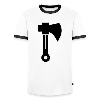 axe - Men's Ringer Shirt - white/black - Front - AI Model Female 172 light (172cm) & AI Model Male 178 dark (178cm)