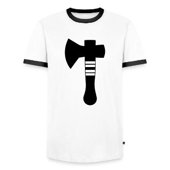 axe - Men's Ringer Shirt - white/black - Front - AI Model Female 172 light (172cm) & AI Model Male 178 dark (178cm)