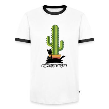 Les deux chats amis et complices à côté du cactus - T-shirt contrasté Homme - blanc/noir - Devant - AI Model Female 172 light (172cm) & AI Model Male 178 dark (178cm)