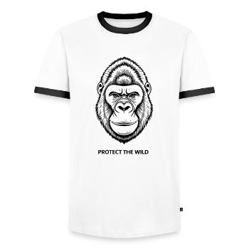 Fine Line Gorilla – Protect The Wild - Men's Ringer Shirt - white/black - Front - AI Model Female 172 light (172cm) & AI Model Male 178 dark (178cm)