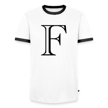 F - Männer Kontrast-T-Shirt - Weiß/Schwarz - Vorne - AI Model Female 172 light (172cm) & AI Model Male 178 dark (178cm)