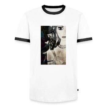 https://www.instagram.com/goldenvsilver/?hl=fr - T-shirt contrasté Homme - blanc/noir - Devant - AI Model Female 172 light (172cm) & AI Model Male 178 dark (178cm)