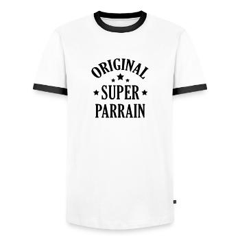 Godfather Pate Parrain Baby Baptism Birth - Men's Ringer Shirt - white/black - Front - AI Model Female 172 light (172cm) & AI Model Male 178 dark (178cm)