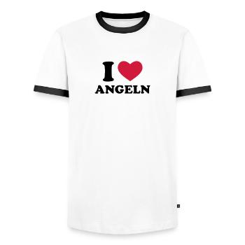 I Love Fishing - Men's Ringer Shirt - white/black - Front - AI Model Female 172 light (172cm) & AI Model Male 178 dark (178cm)