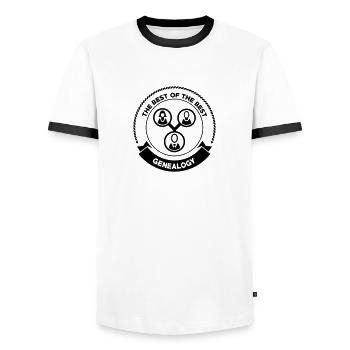 Généalogie / Généalogiste / Genealogy / - T-shirt contrasté Homme - blanc/noir - Devant - AI Model Female 172 light (172cm) & AI Model Male 178 dark (178cm)