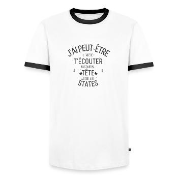 Dans ma Tête je suis Aux states - T-shirt contrasté Homme - blanc/noir - Devant - AI Model Female 172 light (172cm) & AI Model Male 178 dark (178cm)