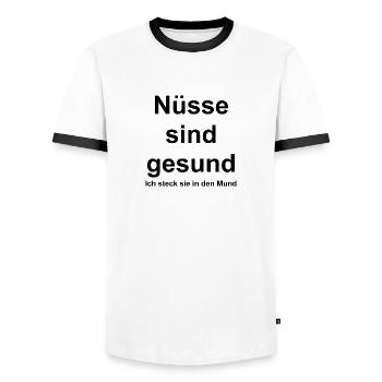Nüsse sind gesund - Männer Kontrast-T-Shirt - Weiß/Schwarz - Vorne - AI Model Female 172 light (172cm) & AI Model Male 178 dark (178cm)