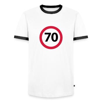 70 Anniversaire - T-shirt contrasté Homme - blanc/noir - Devant - AI Model Female 172 light (172cm) & AI Model Male 178 dark (178cm)