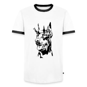 Dobermann Krone Hund Hunde Wilsigns - Männer Kontrast-T-Shirt - Weiß/Schwarz - Vorne - AI Model Female 172 light (172cm) & AI Model Male 178 dark (178cm)