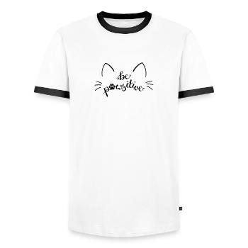 Cat be pawsitive - Men's Ringer Shirt - white/black - Front - AI Model Female 172 light (172cm) & AI Model Male 178 dark (178cm)