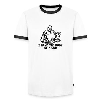 I Have The Body Of A God - Men's Ringer Shirt - white/black - Front - AI Model Female 172 light (172cm) & AI Model Male 178 dark (178cm)