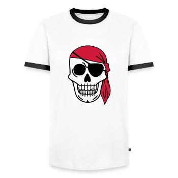 Pirate with Headscarf Sailor Skeleton Skull Head - Men's Ringer Shirt - white/black - Front - AI Model Female 172 light (172cm) & AI Model Male 178 dark (178cm)