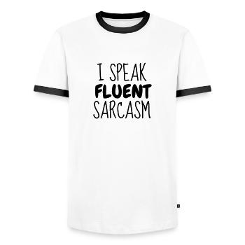 Fluent Sarcasm - Humor - Funny - Joke - Friend - T-shirt contrasté Homme - blanc/noir - Devant - AI Model Female 172 light (172cm) & AI Model Male 178 dark (178cm)