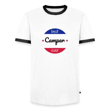 camping / campeur / campeuse / scout - T-shirt contrasté Homme - blanc/noir - Devant - AI Model Female 172 light (172cm) & AI Model Male 178 dark (178cm)