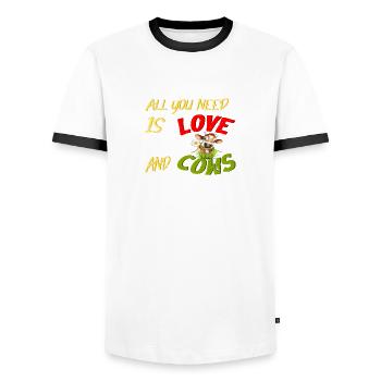 All you need is Love and Cows - Men's Ringer Shirt - white/black - Front - AI Model Female 172 light (172cm) & AI Model Male 178 dark (178cm)