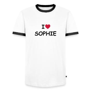 I love Sophie - Men's Ringer Shirt - white/black - Front - AI Model Female 172 light (172cm) & AI Model Male 178 dark (178cm)
