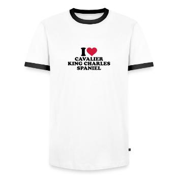 Cavalier King Charles Spaniel - Männer Kontrast-T-Shirt - Weiß/Schwarz - Vorne - AI Model Female 172 light (172cm) & AI Model Male 178 dark (178cm)