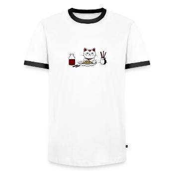 Cat and ramen - Men's Ringer Shirt - white/black - Front - AI Model Female 172 light (172cm) & AI Model Male 178 dark (178cm)