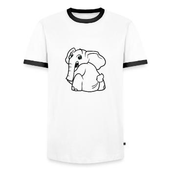 Elefant dreht sich um - überrascht, erschrocken - Männer Kontrast-T-Shirt - Weiß/Schwarz - Vorne - AI Model Female 172 light (172cm) & AI Model Male 178 dark (178cm)