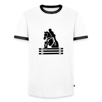 Show jumping - Men's Ringer Shirt - white/black - Front - AI Model Female 172 light (172cm) & AI Model Male 178 dark (178cm)
