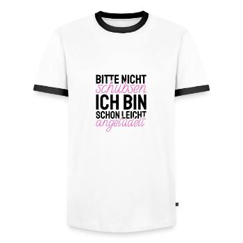 Bitte Nicht Schubsen Bin schon leicht angetüdelt - Männer Kontrast-T-Shirt - Weiß/Schwarz - Vorne - AI Model Female 172 light (172cm) & AI Model Male 178 dark (178cm)