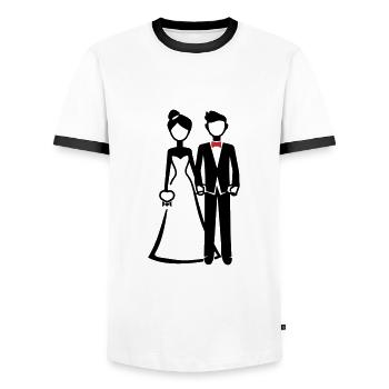 Mariée et marié - T-shirt contrasté Homme - blanc/noir - Devant - AI Model Female 172 light (172cm) & AI Model Male 178 dark (178cm)