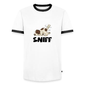 sniff1 1 - Men's Ringer Shirt - white/black - Front - AI Model Female 172 light (172cm) & AI Model Male 178 dark (178cm)