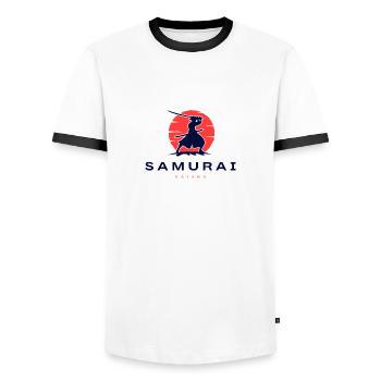 Samurai - Männer Kontrast-T-Shirt - Weiß/Schwarz - Vorne - AI Model Female 172 light (172cm) & AI Model Male 178 dark (178cm)