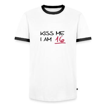 kiss me i am 16 birthday (uk) - Men's Ringer Shirt - white/black - Front - AI Model Female 172 light (172cm) & AI Model Male 178 dark (178cm)
