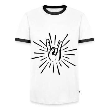 Rock 'N' Roll Music Rocker Hand Signal - Men's Ringer Shirt - white/black - Front - AI Model Female 172 light (172cm) & AI Model Male 178 dark (178cm)