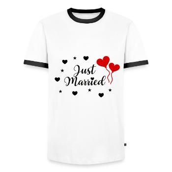 Just Married Elegant wedding couple design - Men's Ringer Shirt - white/black - Front - AI Model Female 172 light (172cm) & AI Model Male 178 dark (178cm)