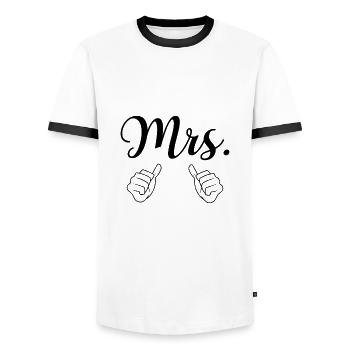 Mr. & Mrs. Just Married wedding bride design - Men's Ringer Shirt - white/black - Front - AI Model Female 172 light (172cm) & AI Model Male 178 dark (178cm)
