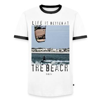 Beach4 - Männer Kontrast-T-Shirt - Weiß/Schwarz - Vorne - AI Model Female 172 light (172cm) & AI Model Male 178 dark (178cm)