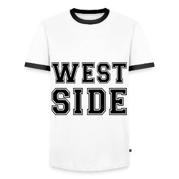 Côté ouest - T-shirt contrasté Homme - blanc/noir - Devant - AI Model Female 172 light (172cm) & AI Model Male 178 dark (178cm)