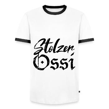 Stolzer Ossi Ostdeutschland - Männer Kontrast-T-Shirt - Weiß/Schwarz - Vorne - AI Model Female 172 light (172cm) & AI Model Male 178 dark (178cm)
